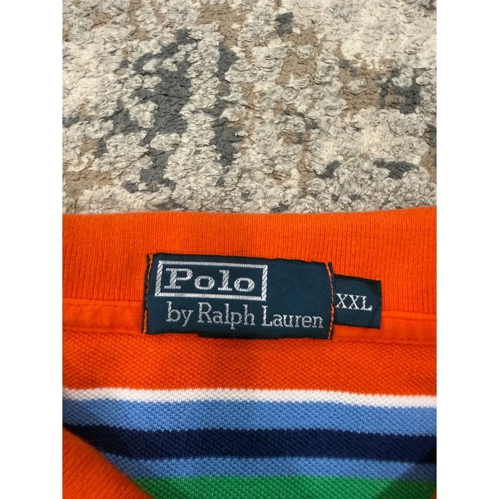 Polo Ralph Lauren Mens XXL Orange Multi Color Striped Short Sleeve Polo Shirt
